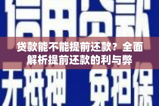 紫阳贷款能不能提前还款？全面解析提前还款的利与弊